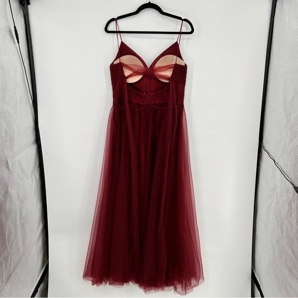 Anthropologie BHLDN Camden Dress Burgundy Red Sweetheart Tulle Dress Bodice 14 - Picture 9 of 16